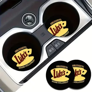 2pcs Gilmore Girls Inspired Car Coasters - Round, Decorative Fabric for Car Interior Accessories, Gifts, Car Trinkets, Car Accessories, Cozy Car Atmosphere, Car Coaster Set