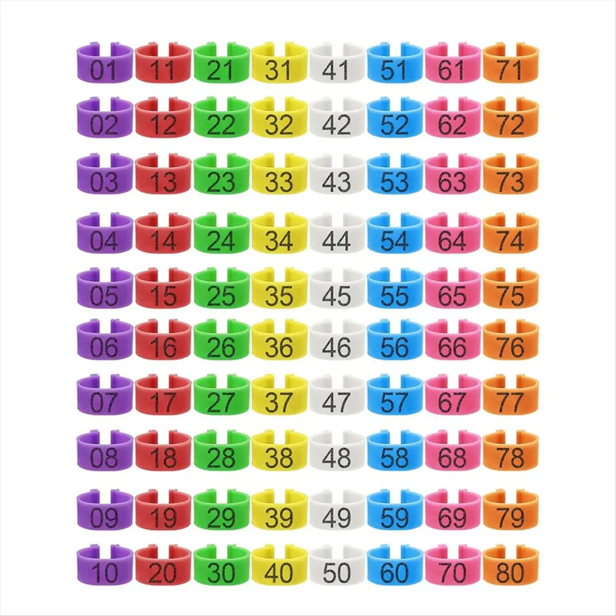80Pcs 16mm Chicken Leg Bands with 8 Colors,Colorful 01-80 Numbered Chicken Identification Leg Bands Duck Poultry Leg Tag