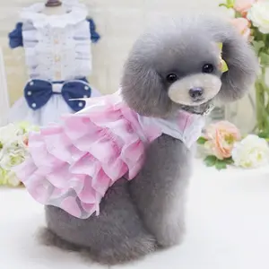 Korean Style Large Dot Tulle Skirt Pet Costume Clothing Outfits in Vibrant Colors with Bow Accents