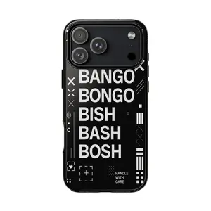 [MagSafe Availabel] Bingo Bango Bongo Bish Bash Bosh Phone Case, Funny Black White Typography Tough Case for iPhone 13 14 15 16 17 Samsung S21 S22 S23 S24 S25 S26, Glossy Protective Quote Cover Gift For Men Women