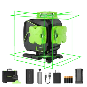 Huepar - Laser Level, 360 Auto Leveling, 4x360° Green Cross Line Laser for Construction - Remote Control with LCD Screen, Li-Ion Battery, 4D Bluetooth Outdoor Pulse Mode Laser Tool