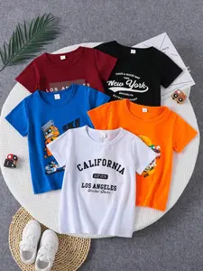 5 pieces/set of children's summer short sleeved letter and hamburger printed round neck T-shirts Graphic Printed Tee Graphic Tees