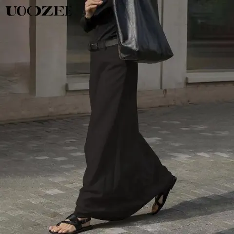 UOOZEE Women's High-Waist Seamless Basics Maxi Skirt - Solid Color, H-Line, Lightweight, Flowing Floor-Length, Side Pockets, Fits Snugly at the Waist, Daily Elegance Bottoms for Office (Spring Autumn)