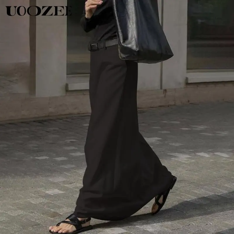 UOOZEE Women's High-Waist Seamless Basics Maxi Skirt - Solid Color, H-Line, Lightweight, Flowing Floor-Length, Side Pockets, Fits Snugly at the Waist, Daily Elegance Bottoms for Office (Spring Autumn)