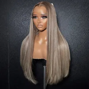 13x6 Transparent Lace Front Human Hair Wig Highlight Ash Blonde and 613 Colored Lace Front Straight Human Hair Wig  Light Grey and 613 Colored Straight Wig 180 Density for Women