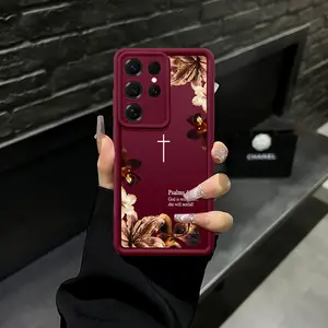 Vintage Floral Aesthetics Lanyard Phone Shell Christian Psalms 46:5 Cross for iPhone Samsung 17Pro Max Air 16 15Plus 14 13 12 11 XR XS Galaxy S25 S24 S23 S22 A71 A56 A55 A54 A53 A52 Matte Finish Anti Drop Bumper Religious Birthday Gift For Her.NN114