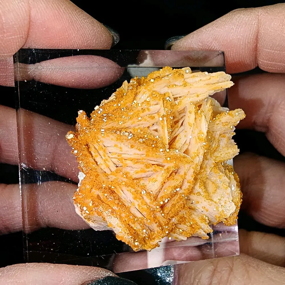 Vanadinite on Stilbite - Natural Crystal Specimen with Vibrant Golden Hue and Unique Mineral Formation
