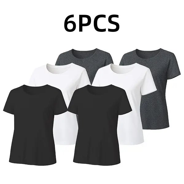6 Pack 100% Cotton Crew Neck Short Sleeve T-Shirts Unisex Basic Solid Color Tees Soft Breathable Casual Plain Undershirts Multipack for Men Women Daily Summer Wear Shirts Multipack Value Bundle