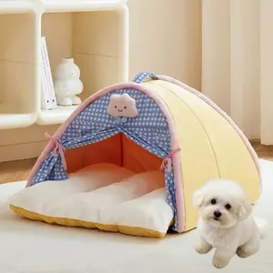 Cute Dog House Indoor, Foldable House Kennel Bed Mat with Cushion, Dog Cat Cave Bed, Pet Tent, Dog Products