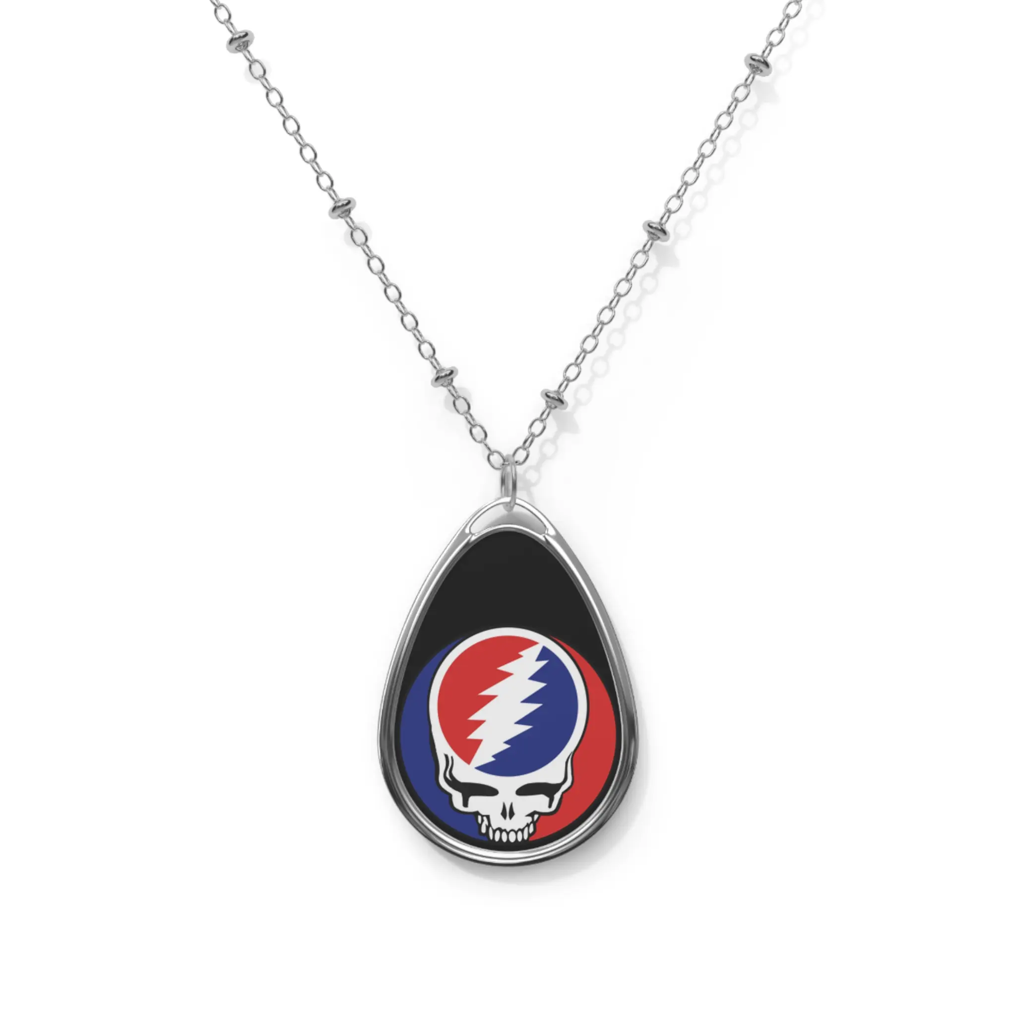 Bohemian Oval Necklace, Grateful Dead Inspired Jewelry stealie with black background - Oval Necklace, Pendant, Necklace, Bohemian Jewelry,