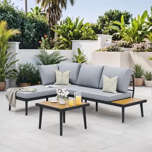 HOMALL Patio Conversation Set Outdoor Sofa Metal L-shape Patio Sofa with Cushion