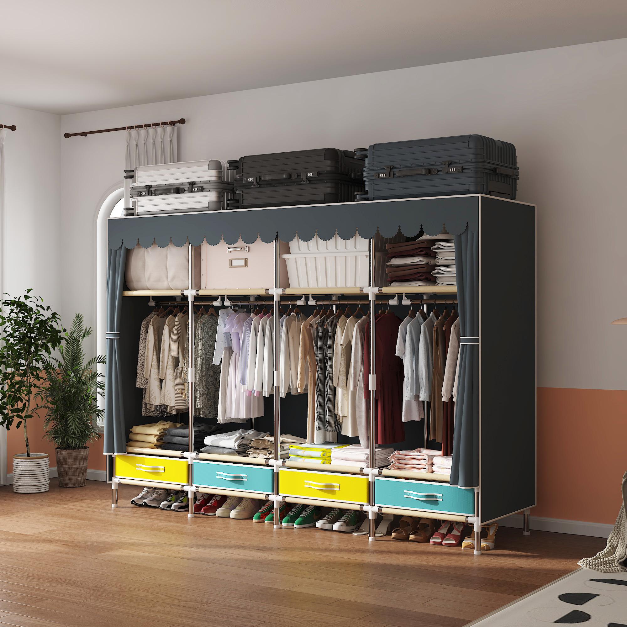 Portable Wardrobe with Drawers, Large Bedroom Suspension Storage Closet Portable Clothes Closet Wardrobe Storage Organizer ( Size:78.7* 17.7 * 66.9inch ).