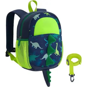 XY-CPB04 Toddler Backpack for Boys 2-4 Cute Dinosaur Backpack with Kids Leash, 3D Cartoon Preschool Kindergarten Bookbag for Pre-k, Green