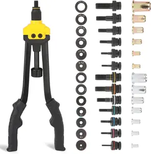 16 Rivet Nut Tool, Hand Rivet Nut Tool with 13 Metric and SAE Mandrels, 130 count Threaded Rivet Nuts, Auto Release Nutsert Rivnut Tool, Durable Riveter Nutsert Hand Tool, Sturdy Plastic Case