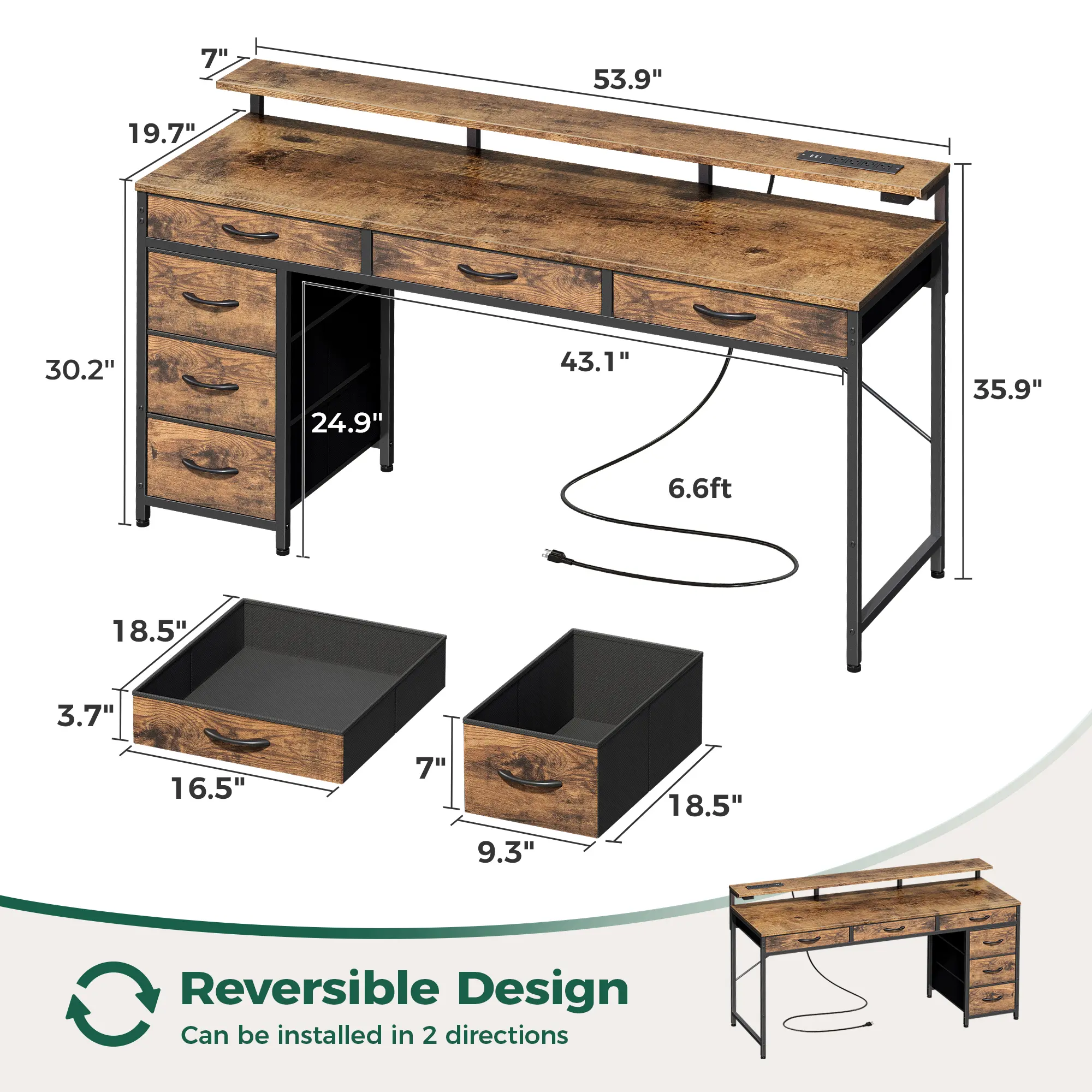 6 Drawers 54 inch Rustic Brown