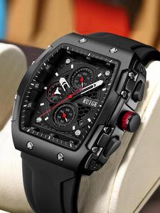 men's sportive digital modern quartz stainless steel wristwatch, fashionable square dial analog digital durable watch with silicone strap, trendy quartz wristwatch for daily life, gifts with box, watches for men