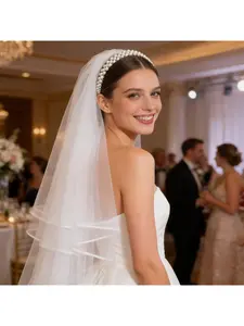 Cross-border singles party bride pearl hairband veil all-in-one hair accessory wedding party bordered veil