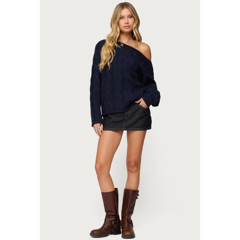 Nellie Off Shoulder Cable Knit Sweater