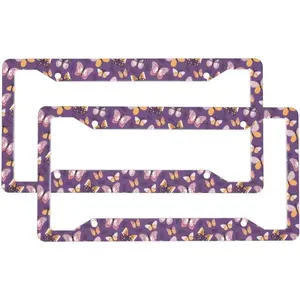 2 Pcs Car License Plate Frames for Women Men - 4 Holes Solid Aluminum Butterflies and Floral License Plate Cover for Car Accessories for Women Men with Fasteners and Screws Vehicle