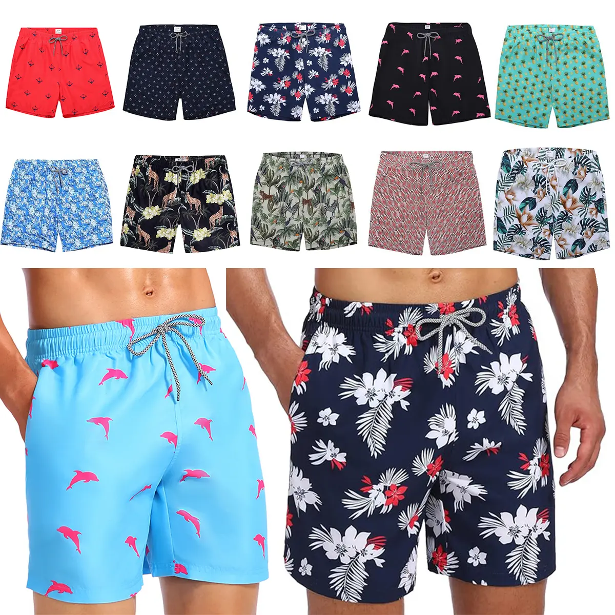 Men's Swim Trunks, Quick-Dry Synthetic Knee Above Swimwear with Mesh Lining and Pockets for Beach & Water Sports, Beach Swim