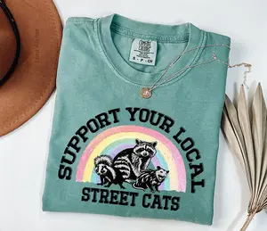 90's Funny Support Your Local Street Cats Comfort Colors Shirt | Funny Raccoon Shirt | Vintage Retro Racoon Sarcastic Meme Humor Shirt - LORA ATCHER