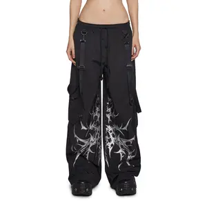 Cyber Noir Wide Leg Cargo Pants