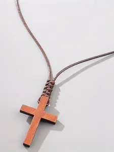 Wooden Cross Pendant Necklace for Men & Women, Boho Style Adjustable Necklace for Party, Daily Decor, Trendy All-match & Exquisite Jewelry for Birthday Gift, Cuban Cross Necklace, Dainty Cross Necklace