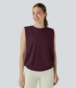 Halara Round Neck Ruched Cool Touch Yoga Tank Top-UPF50+