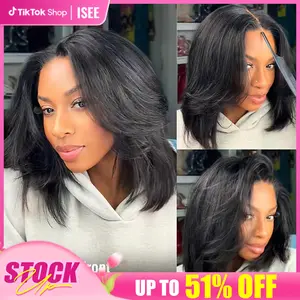 ISEE HAIR Wear Go 9x6 Tpart Layered Cut Bob Yaki Straight Wig With Drawstring 180% & 250% Natural Black & Reddish Brown Deep Part Pre-Cut Lace Front Wig & Pre-Bleached & Pre-plucked Hairling Glueless Human Hair Wig#greenish#TikTokShopSpringGlowUp Summervi