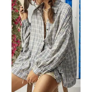 Loose Vintage Plaid Shirt for Women, Casual Trendy Versatile Shirt Jacket