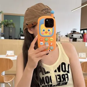 Fun color blocking big brother size yellow chicken phone case for iPhone  13 14 15 16 pro max