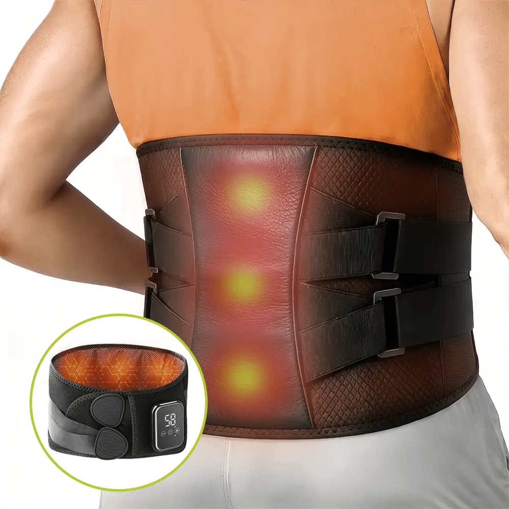 8X Strong Back Massager Belt with Heating, LED Vibration, Adjustable Temp & Straps, Wireless Portable, Rechargeable Battery, Breathable Fabric, Back Pain Relief, Circulation Boost - Unisex Daily Use Gift for Father's Day, Back Relief, Low Back Pain Relief