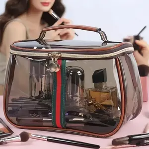 Vintage Large Capacity Makeup Bag - Waterproof Transparent Cosmetic Case with Wide Handle | Luxury Toiletries Storage for Travel & Home