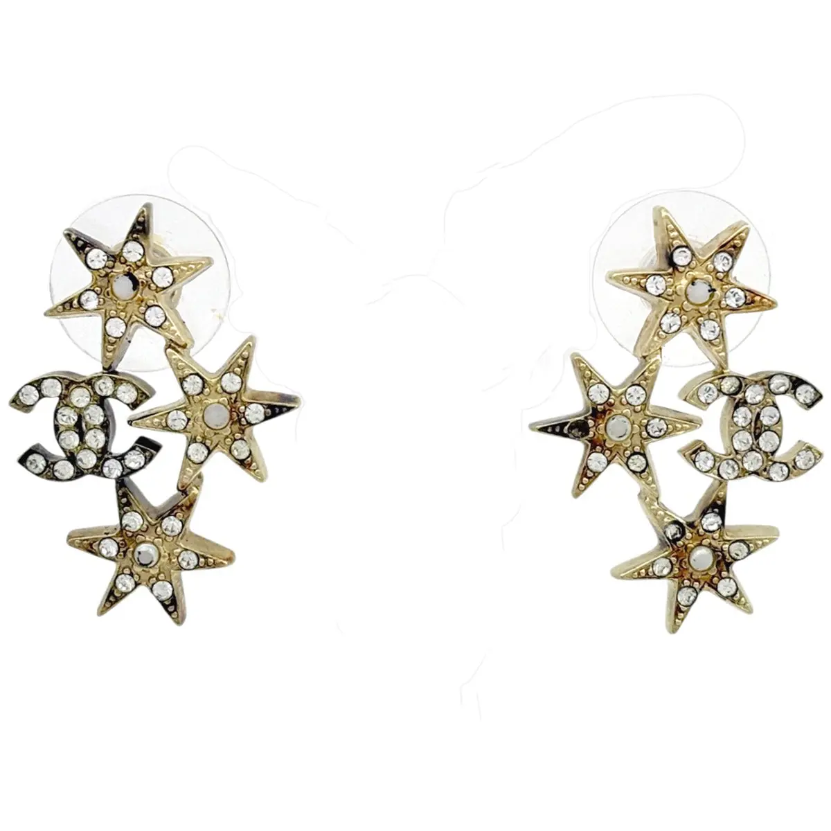 Pre-owned Chanel CC Rhinestone Pierced Earrings (JP)