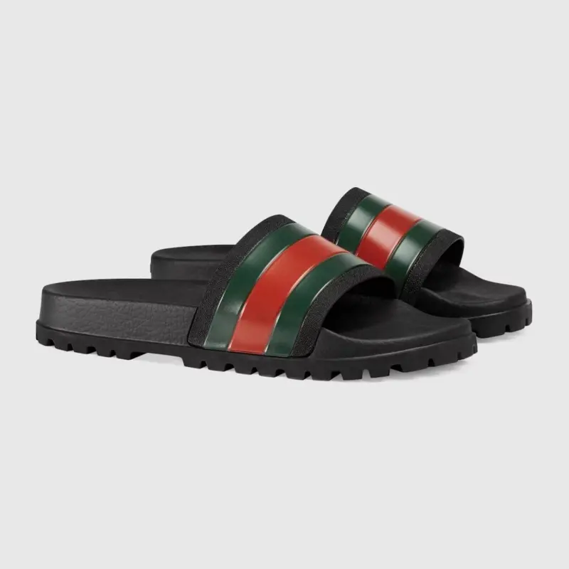 Sandales de Luxe - Black with Red and Green Stripes, Comfortable and Stylish Design for Everyday Wear