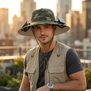 Solar Powered Fan Hat - UPF 50+ UV Protection, Wide Brim, Dual Power Solar/USB Rechargeable, Water-Resistant for Hiking, Summer Outdoor Activities