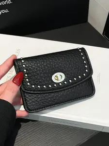 Women's PU Fabric Small Card Wallet Coin Purse, Fashion Vintage Rivet Design, Compact Versatile Card Holder for Girls Office Travel Birthday Gift, Compact Size, Perfect Gift Vintage Wallets, Vintage Style Wallet