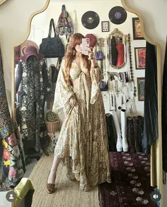 Bohemian Long Ruffle Skirt, Floral Printed Festival Summer Skirt, Light, Flowy Elegant Recycled Silk Skirt, Hippie Maxi Skirt, Retro Style