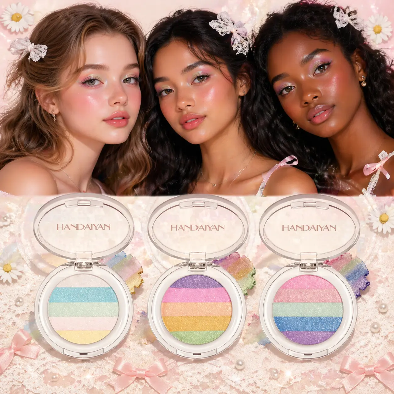 Rainbow Shimmer Highlighter Palette Holographic Multicolor Blendable Glow Powder for Face & Body Multi-Use Highlighter Blush Eyeshadow Long-Lasting Buildable Radiant Makeup Y2K Glass Skin Coquette Ethereal | Pride Rave Festival Halloween Party Daily Women