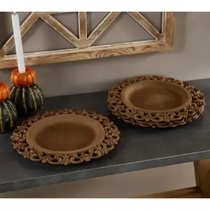 Set of 4 13" Wooden Chargers with Scroll Design by Valerie