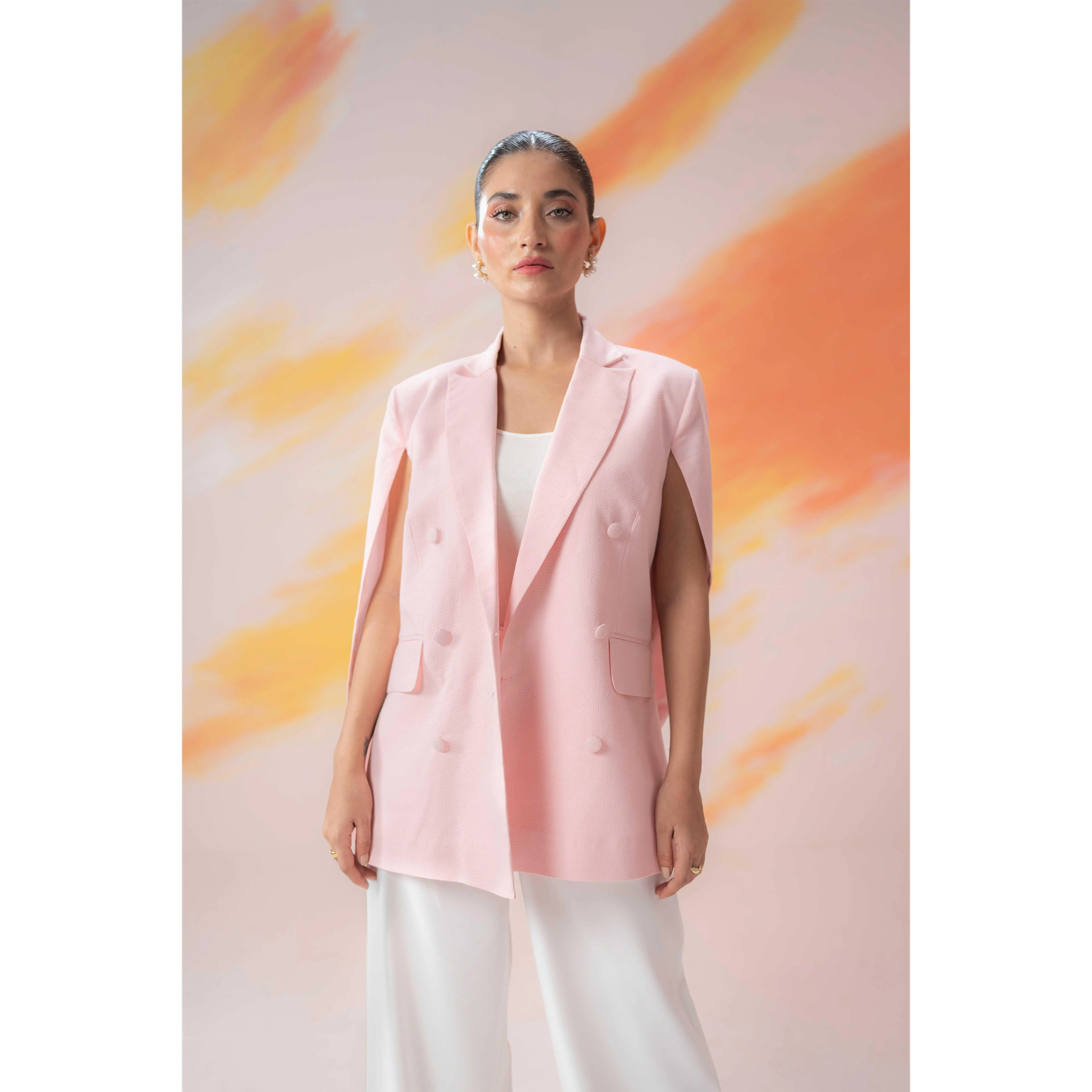 Pink Double Breasted Cape Blazer Womenswear