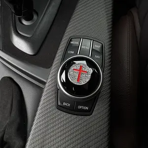 Christian Cross Car Sticker 1.02 inch One-Button Start Decoration Diamond-Encrusted for Motorcycles & SUVs Durable Easy Apply Fashionable Car Decals