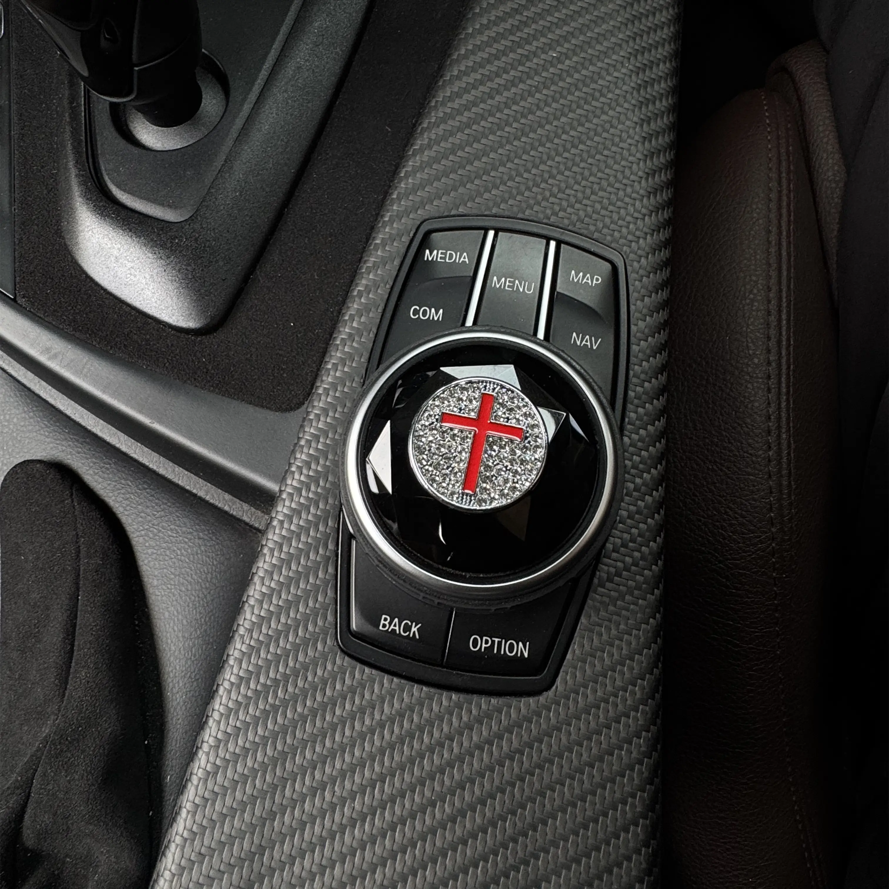 Christian Cross Car Sticker 1.02 inch One-Button Start Decoration Diamond-Encrusted for Motorcycles & SUVs Durable Easy Apply Fashionable Car Decals