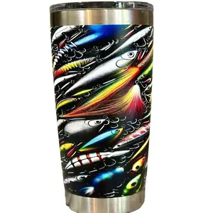 Fishing Lure Tumbler 20oz-40oz, Full Wrap  Printed Stainless Steel Vacuum Insulated Travel Mug, Angler Gift