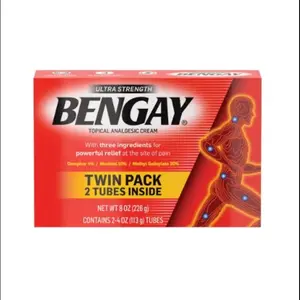 Bengay Ultra Strength Non-Greasy Topical Pain Relieving Cream 4 oz Twin Pack 2 Tubes Contains 2-4 oz Each US Analgesic Powerful Relief