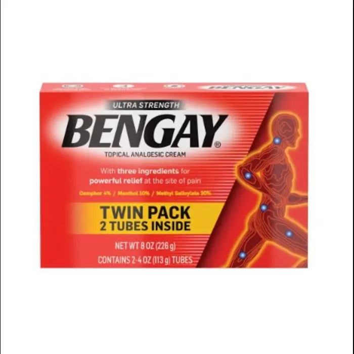 Bengay Ultra Strength Non-Greasy Topical Pain Relieving Cream 4 oz Twin Pack 2 Tubes Contains 2-4 oz Each US Analgesic Powerful Relief