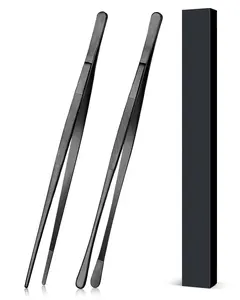 12-Inch Stainless Steel Chef Tweezers Tongs (2 Pcs), Precision Serrated Tips, Professional Kitchen Tools for BBQ, Plating and Serving
