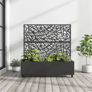 Metal Planter Box with Trellis and Wheels for Outdoor Gardening and Plant Display