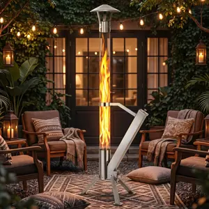 Portable Fire Pit,Patio Pellet Rocket Glass Tube for Outdoor,Wood Pellet Heater