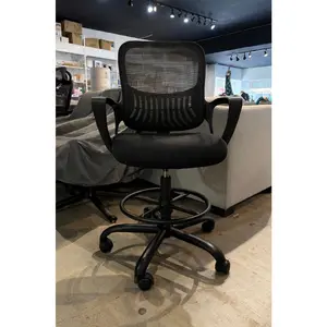 Drafting Chair - Ergonomic Tall Office for Standing Desk, Counter with Height Adjustable and Comfortable Lumbar Support, Fixed Armrests, Black